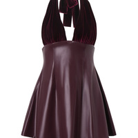 Sexy V-neck low-cut halter neck backless PU leather splicing temperament dress - Thumbnail 5