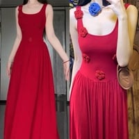 Maxi red dress gown dress party celebration clothing guest party long dress clothes long party evening vacation dress - Thumbnail 1