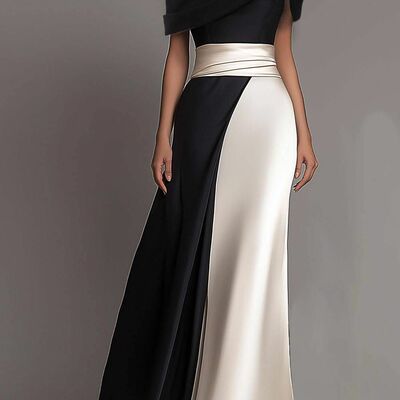 Black and white mermaid prom dress evening formal  gown - Thumbnail 1