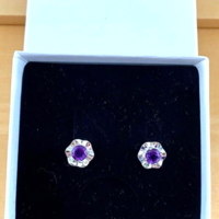 BOXED GIFT/Sterling Silver Amethyst Gemstone Flower Stud Earrings/Amethyst Studs/Amethyst Earrings/Amethyst Jewellery/Amethyst Jewelry/UK - Thumbnail 7