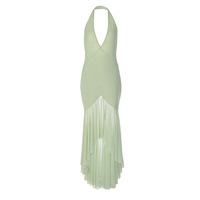Halter neck deep V temperament sexy see-through dress spliced ​​irregular mesh long skirt - Thumbnail 1