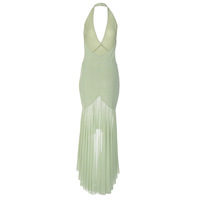 Halter neck deep V temperament sexy see-through dress spliced ​​irregular mesh long skirt - Thumbnail 3
