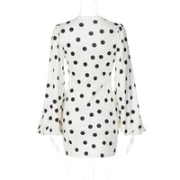Fashionable Polka Dot Print Sexy Deep V Slim Flared Sleeve Hip Dress - Thumbnail 1