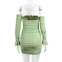 Sexy one-shoulder neckline wrap-around hip skirt with flared sleeves - Thumbnail 2