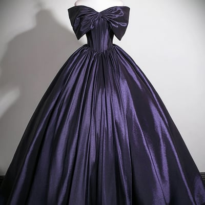 Purple satin long prom dress, elegant off the shoulder formal dress