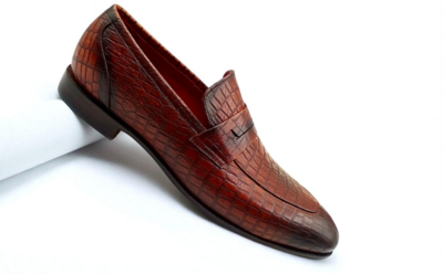 Crafted Leather Classic Brown Crocodile Leather Moccasin Loafers Dress Shoes