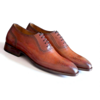 Crafted Leather Classic Men Brown Leather Oxford Lace up Dress Shoes - Thumbnail 2