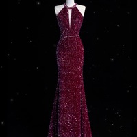Elegant Purple Sequin Evening Gown,Sparkly Mermaid Prom Dress, Luxury Formal Party Dress - Thumbnail 2