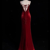 Red Prom Dress with Spaghetti Straps Velvet Prom Dress, Long Mermaid Prom Dress, Beaded Prom Dress, Formal Evening Dress, Bridal Dress - Thumbnail 5