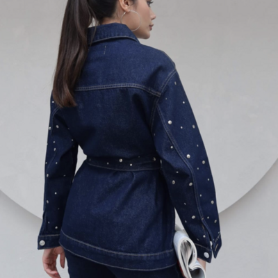 Navy blue studded denim jacket