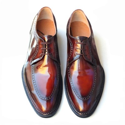 Crafted Leather Handmade Men Brown Patina Leather Oxford Lace up Dress Shoes