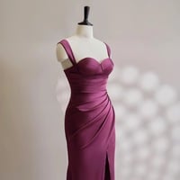 Purple Dress Satin dresses Slip Coctail  Dress Plum Bridesmaid Dress Backless Wedding Guest Dress Prom Gown  - Thumbnail 5