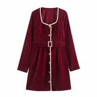 Fashionable and elegant square neck and ribbon waist dress - Thumbnail 2