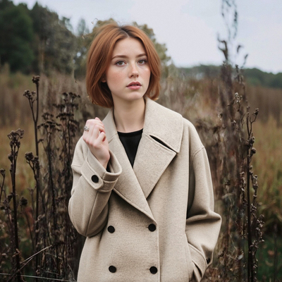 Temperamental and fashionable double-breasted short lapel woolen coat
