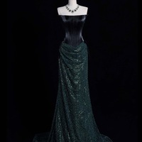 Elegant Green Strapless Beaded Lace Mermaid Lace Up Prom Dresses with Train  - Thumbnail 2