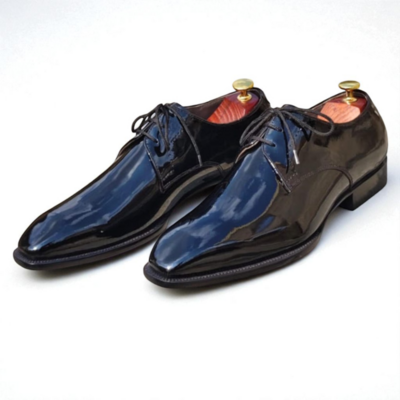 Crafted Leather Classic Men Black Patent Leather Oxford Lace up Dress Shoes
