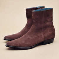 Crafted Leather Classic Brown Suede Leather Side Zipper Jodhpur Boot - Thumbnail 2