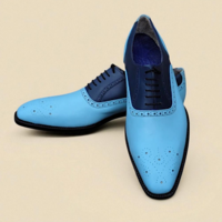 Crafted Leather Classic Blue Leather Oxford Dress Shoes - Thumbnail 1