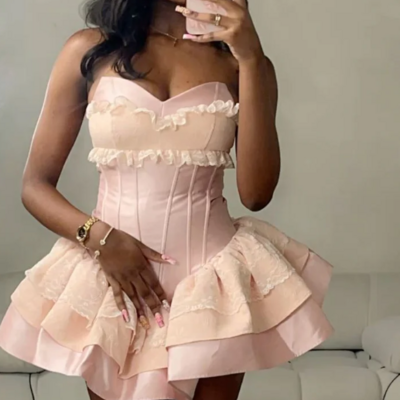 Sweetheart pink stain birthday dress homecoming dress short  - Thumbnail 1