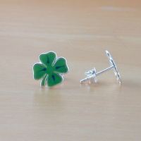 BOXED GIFT/Sterling Silver Four Leaf Clover Earrings/Four Leaf Clover Jewellery/Enamel Four Leaf Clover Studs/Four Leaf Clover Jewelry - Thumbnail 2