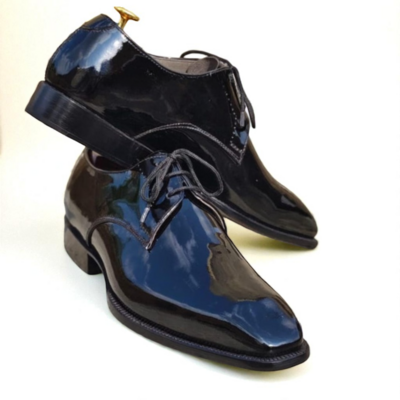 Crafted Leather Classic Men Black Patent Leather Oxford Lace up Dress Shoes