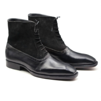 Crafted Leather Classic Men Black/Suede Leather Ankle High Lace up Dress Boot - Thumbnail 2