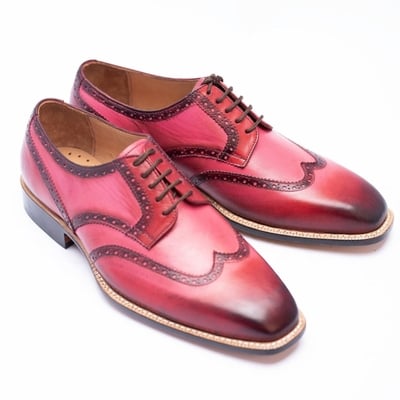 Crafted Leather Classic Pink Black Shaded Leather Wingtip Oxford Dress Shoes