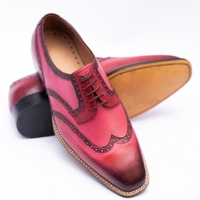 Crafted Leather Classic Pink Black Shaded Leather Wingtip Oxford Dress Shoes - Thumbnail 1