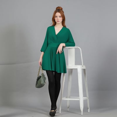 Temperament cross v-neck splicing loose cuff dress