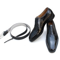 Crafted Leather Luxury Black Calf Leather Dress Shoes with Matching Belt - Thumbnail 1