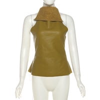 Solid color sexy backless PU leather sweet cool hot girl vest halter neck top - Thumbnail 5
