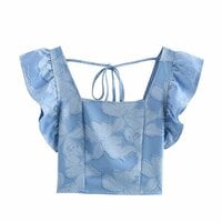 Fashionable and versatile short square neck ruffled top - Thumbnail 2