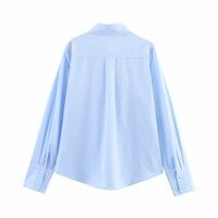 Pearl-embellished poplin long-sleeved lapel shirt - Thumbnail 2