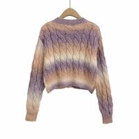 Fashionable simple versatile gentle round-neck loose knitted jacket - Thumbnail 1