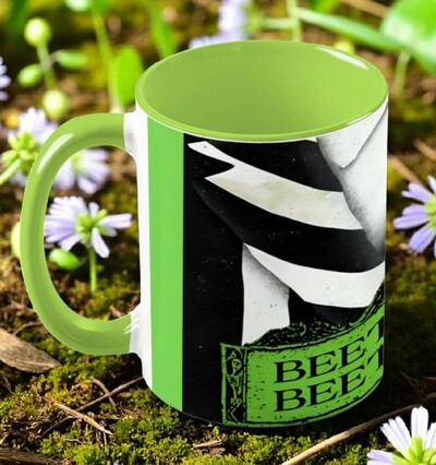 Large Color "BEETLEJUICE BEETLEJUICE" Green & Black Striped Coffee Mug (15oz) | Free Ship