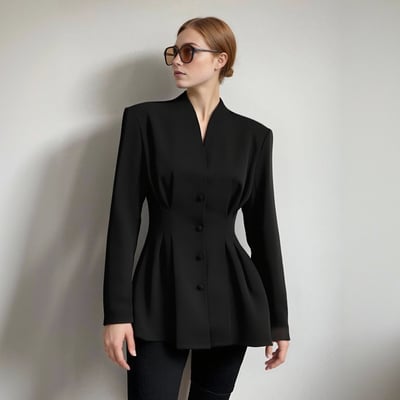 Waisted black small suit commuting design V-neck suit jacket