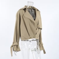 Khaki double-breasted trench coat with blazer collar - Thumbnail 1