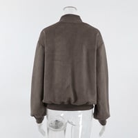 Retro Gray Suede Knitted V-Neck Fashion Long-Sleeved Loose Jacket - Thumbnail 1