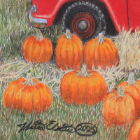 Truck Load Of Pumpkins, Original colored pencil artwork, By N.E.Thompson size 9x12 inches - Thumbnail 2