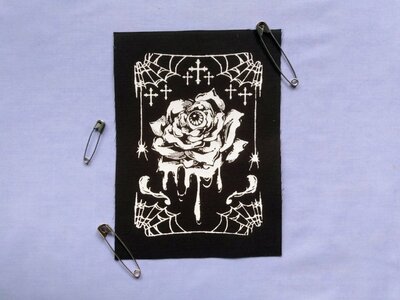 Melting Eye ball Rose with Spider Webs & Crosses Goth Punk Sew-on Patches