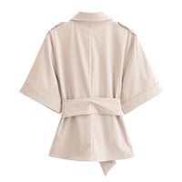 Street Fashion Casual Short Sleeve Shirt with Belt - Thumbnail 1