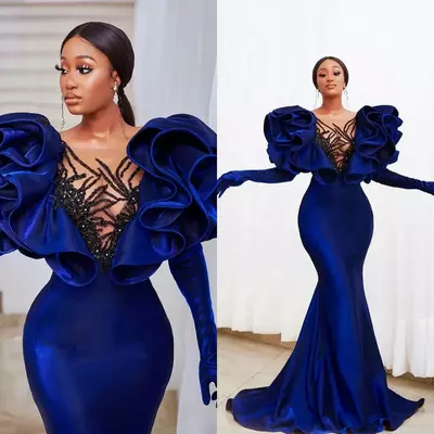 Modest Velvet Mermaid Prom Dresses Plus Size Ruffles Cap Sleeve Elegant Formal Evening Gowns 