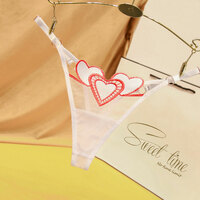 Sexy Love Heart Embroidery Mesh Sheer Naughty Briefs Women's Underwear Thong Seamless Panties T-Back Lingerie Underpants  - Thumbnail 8