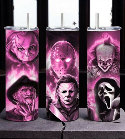 The Pink Slasher Squad | Horror Movie Icons | 20 oz Tumbler | Free Ship