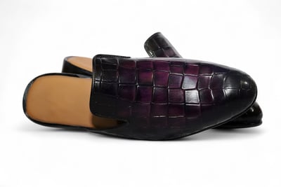 Crafted Leather Handmade Classic Purple Patina Crocodile/Alligator Leather Mules, Men Leather Dress Slippers Shoes