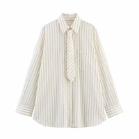 Fashion tie loose striped long-sleeved shirt - Thumbnail 1