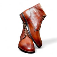Crafted Leather Classic Men Brown Leather Ankle High Lace up Boot - Thumbnail 1