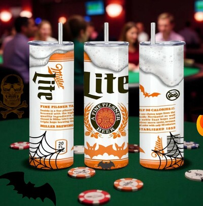 Miller Lite Halloween Tumbler, Funny Beer Can Parody 20oz Skinny Tumbler, Spooky Drinkware, Beer Lover Gift