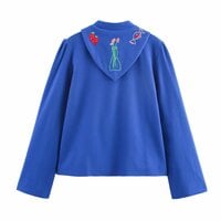Heavy floral embroidery lace stand-up collar long-sleeved jacket - Thumbnail 1