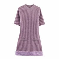 faux fur effect dress - Thumbnail 1